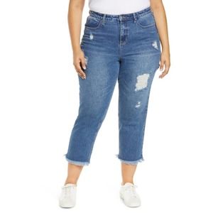 BP NORDSTROM NWT Carpenter High Waist Fray Hem Cropped Jeans Plus Size 14